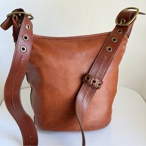 Vintage Coach Bleeker Tattersall Bohemian Brown Leather Bucket Bag